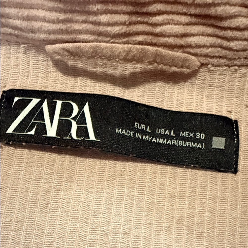 Zara Light Pink Utility Jacket/Shacket, corduroy, frayed bottom, Size Large - Picture 6 of 7